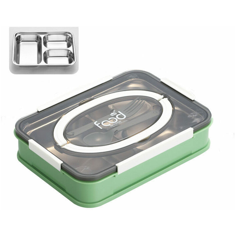Boîte à lunch avec vaisselle Boîte à lunch Dortoir étudiant Adulte Boîte à lunch portable compartimentée (vert, trois grilles)