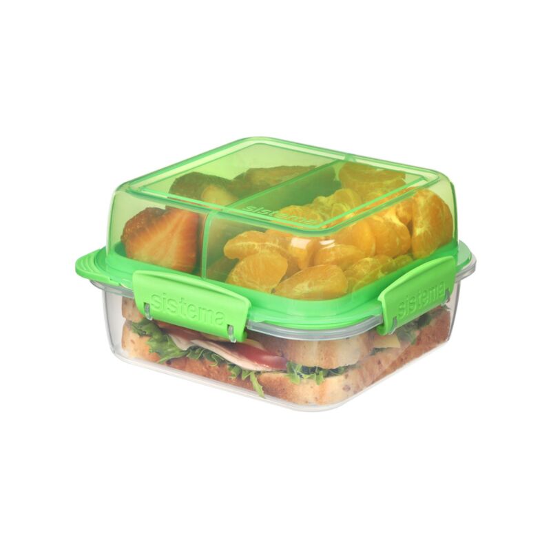 FVO - Boîte à lunch Sistema Lunch Stack Square To Go Contenant alimentaire de 1,24 l avec compartiments de style bento Sans bpa, vert