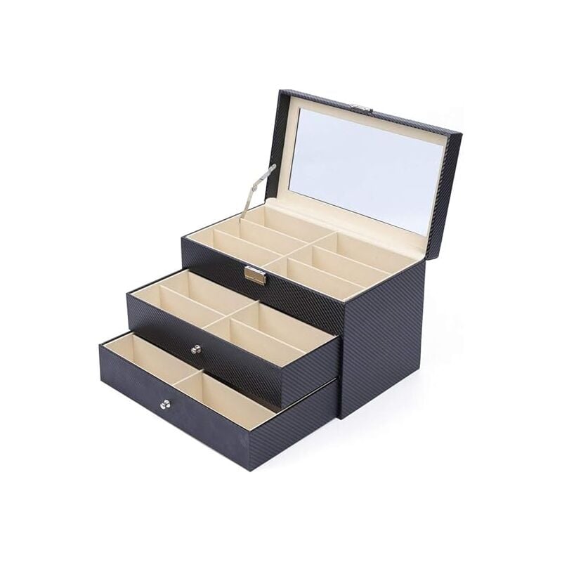Gojoy - Boîte à lunettes de soleil à 3 couches avec 18 mailles et 2 tiroirs avec serrure Noir