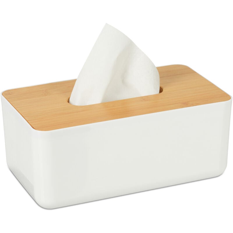 Boîte mouchoirs, lot de 10, Distributeur lingettes salle de bains, plastique, bambou, hlp 10 x 23 x 13 cm, blanc/nature