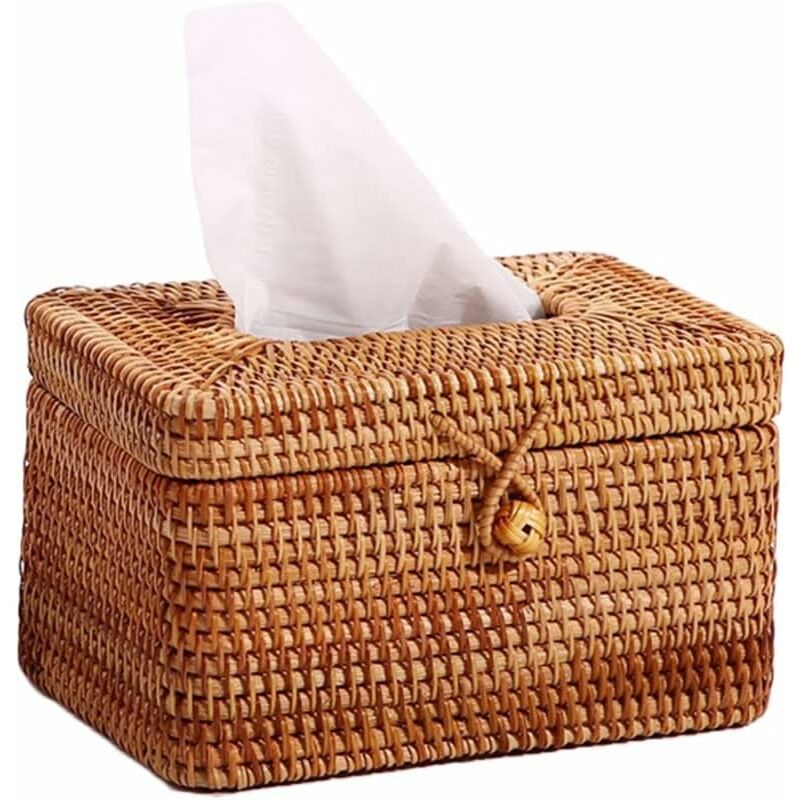 Gotrays - Boîte à mouchoirs en rotin faite à la main, conteneur de stockage de serviettes, distributeur de papier hygiénique de bureau pour le bureau