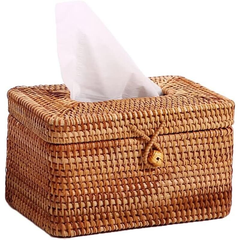 Boîte à mouchoirs en rotin faite à la main, conteneur de stockage de serviettes, distributeur de papier hygiénique de bureau pour le bureau à