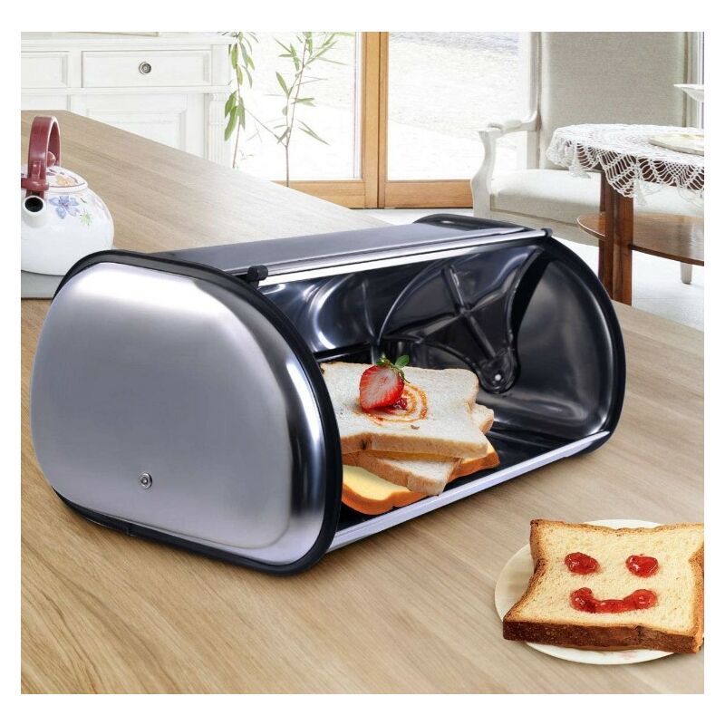 Boîte à Pain en Acier Inoxydable Boîte Stockage de Pain avec Couvercle Coulissant et Circulation d'Air 44x27x18cm