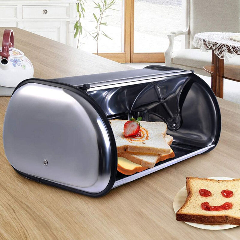 Sifree - Boîte à pain, en acier inoxydable, Corbeille à pain442718 cm - Argent