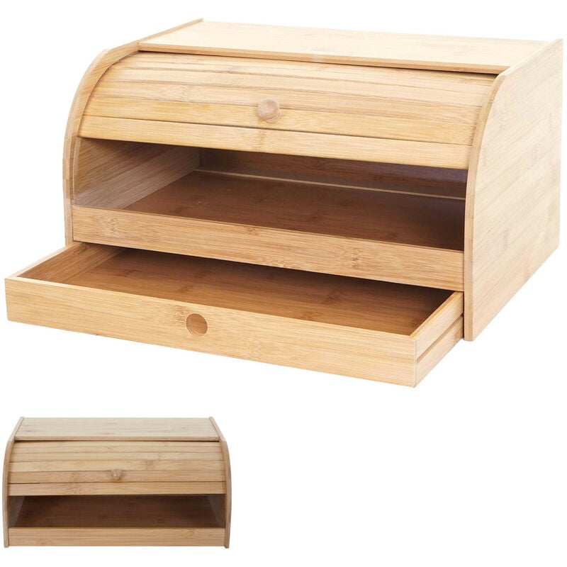 Boîte à Pain en Bambou HW C-B80, couvercle coulissant - 17x40x28cm, sans tiroir