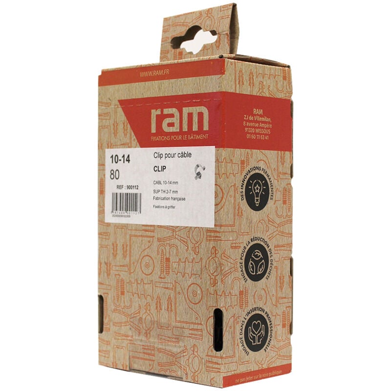 Boîte plastique de 80 clips pour câble et gaine ø 10-14 mm - Épaisseur tôle 2-7 mm RAM