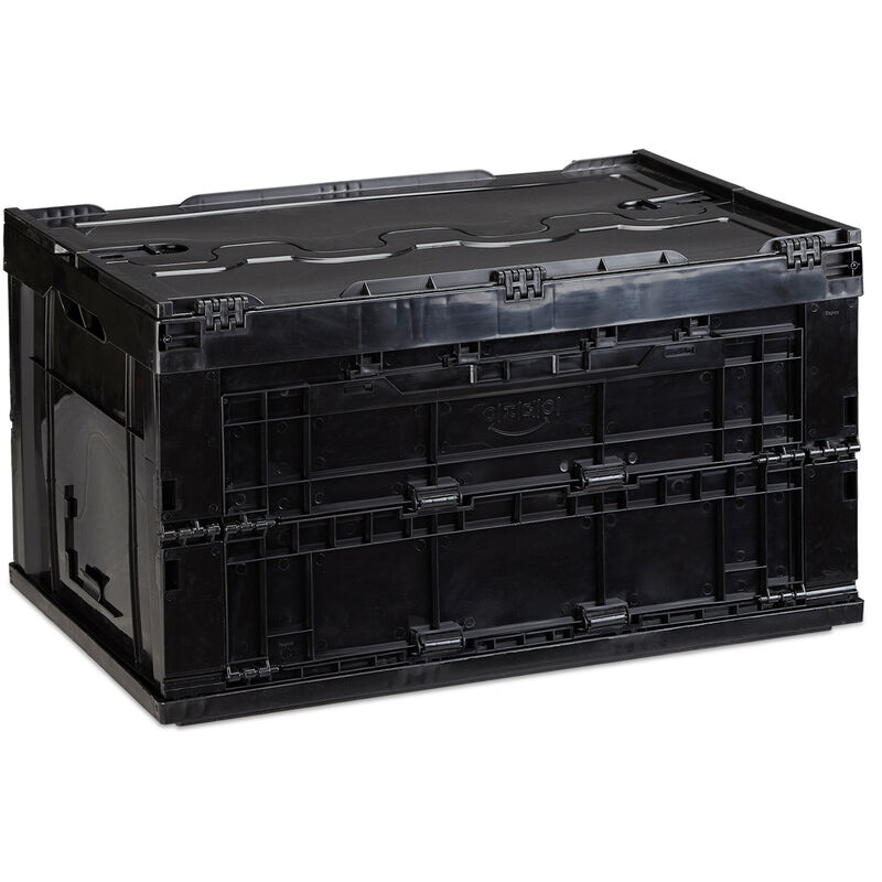 Relaxdays - Boîte pliable avec couvercle, caisse, rangement, plastique, coffre 60 litres, HxLxP :31,5x59,5x39,5 cm, noir