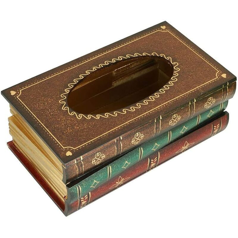 Ensoleille - Boîte pour Mouchoirs, Forme Européenne Retro Livre Tissu Boîte en Bois Mouchoir Distributeur De Serviette Boîte De Rangement Articles De