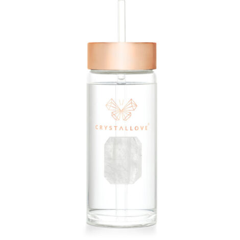 Botella de agua de vidrio CRYSTALLOVE con cristal de roca y pajita 400 ml