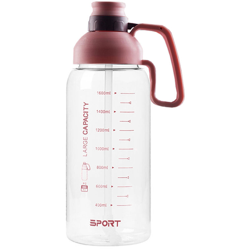 

Asupermall - Botella de agua deportiva a prueba de fugas de 1800 ml con marca de volumen y paja Botella de agua de viaje para acampar al aire libre