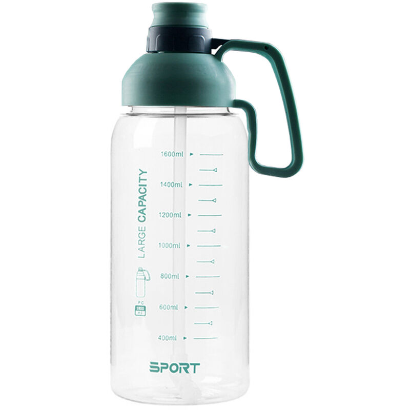 

Asupermall - Botella de agua deportiva a prueba de fugas de 1800 ml con marca de volumen y paja Botella de agua de viaje para acampar al aire libre