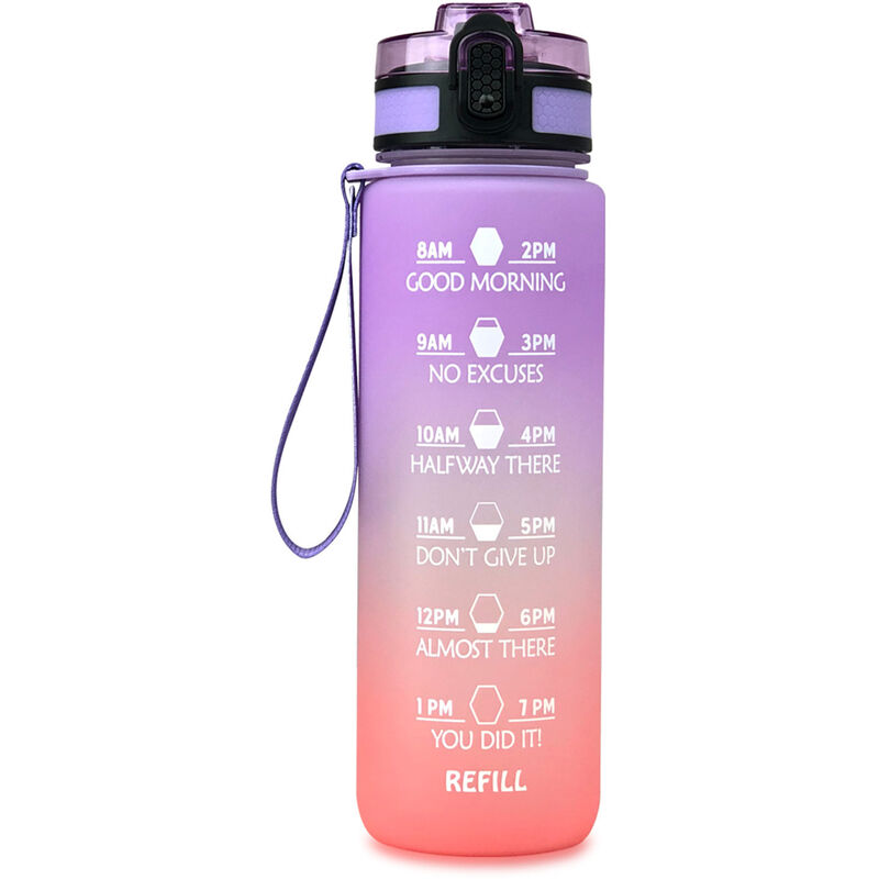 

Asupermall - Botella de agua deportiva de 1000 ml / 32 oz con marcador de tiempo motivacional Botella de agua con tapa abatible a prueba de fugas