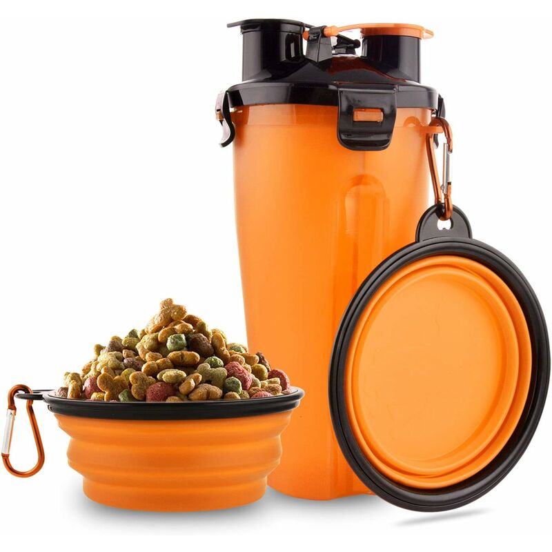 

Botella de agua para perros con 2 cuencos portátiles con bisagras 2 en 1 botella de agua y comida para perros, animales para gatos, botella de viaje
