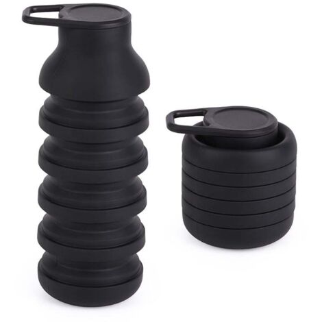 Botella de agua plegable de silicona: vaso portátil, reutilizable y a prueba de fugas para senderismo, ciclismo y actividades al aire libre diseño ecológico y compacto (negro).