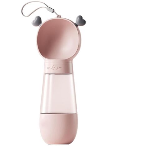 Botella de agua portátil para perros, 2 en 1, 350 ml, diámetro grande de 9,5 cm, antigoteo, apta para perros y gatos al aire libre (rosa)