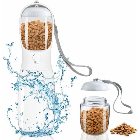 Botella de agua portátil para perros, botella de agua para perros con filtro de carbón activado de 550 ml, botella de agua de viaje para mascotas con botella de comida para perros de 100 ml, color bla