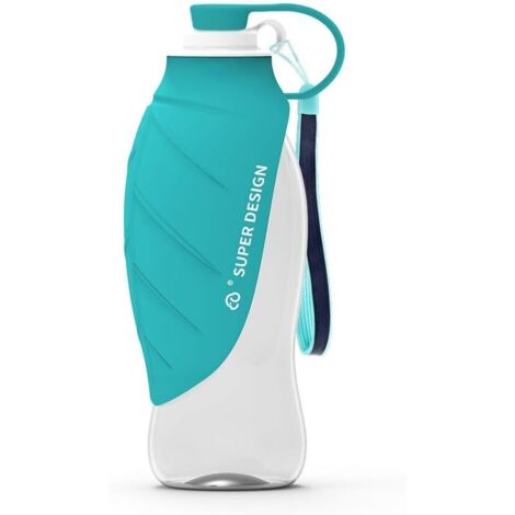 Botella de agua portátil para perros, con tapa que se puede usar como tazón, de silicona para exteriores, 580 ml (azul)