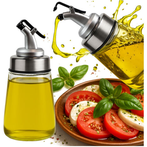 Botella de cristal con vertedor 200 ml dosificadora para salsas, siropes, aceite de oliva, vinagre