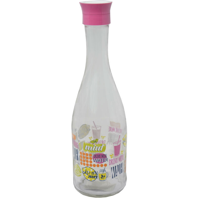 

Botella Cristal 1L, Botellas transparentes para Agua, Leche, Zumo, Bebidas 1000 ml. Botella Decorativa Diseño Original 31,5 cm Rosa