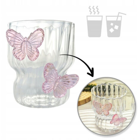 Botella de vidrio ECARLA con paredes onduladas, color rosa mariposa, 260 ml, SZK161