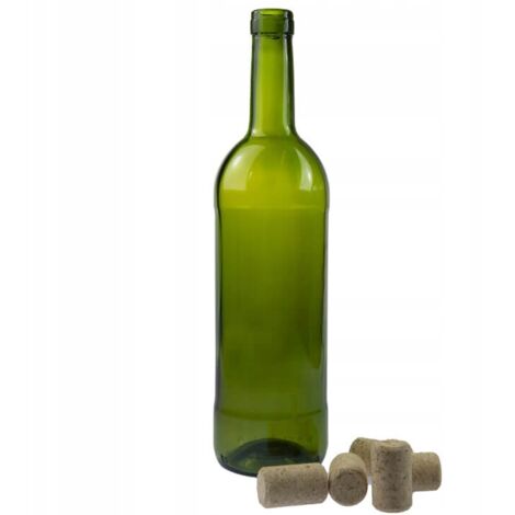 BOTELLA DE VINO TRANSPARENTE VERDE OLIVA + CORCHO