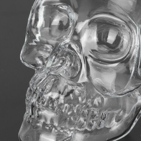 Botella de whisky de cristal (350 ml) con forma de calavera, fabricada en vidrio de borosilicato transparente y resistente al calor, ideal para bares, karaokes y ocasiones festivas.