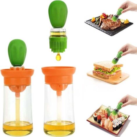 Botella dispensadora de aceite KZQ con cepillo de silicona, pulverizador de aceite de oliva de vidrio 2 en 1, gotero de silicona, cepillo para parrilla para cocina, asar, hornear, cocinar