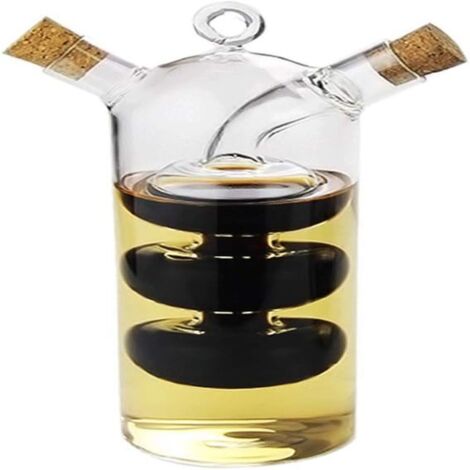 Botella doble compartimento vidrio – Para aceite y vinagre – Tarro borosilicato alta densidad – Doble abertura transparente – Antifugas