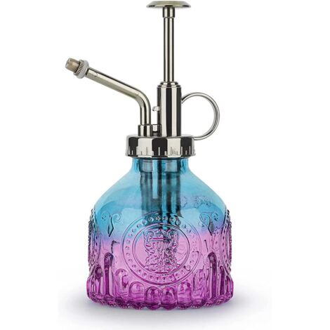 Botella rociadora de vidrio para regar plantas, estilo retro de 200 ml con bomba superior, pulverizador de niebla.