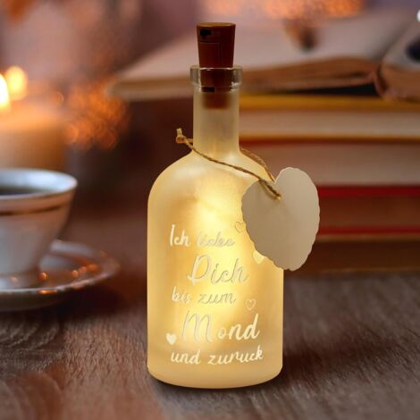 Botella romántica LED Weewooday con la frase "Te amo hasta la luna"