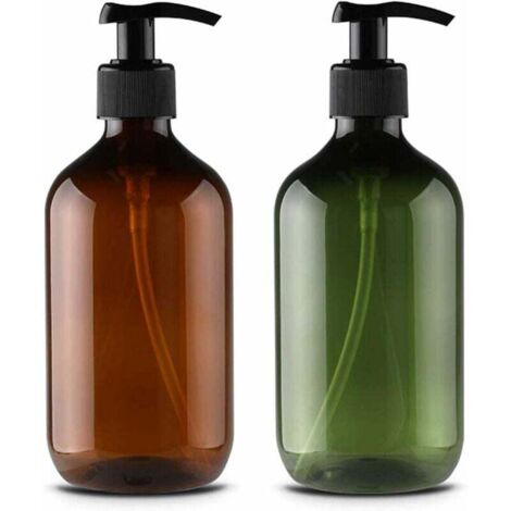botellas de plástico vacías rellenables para loción de 500 ml, champú, crema de ducha, gel de ducha, dispensador de líquido (marrón y verde) -