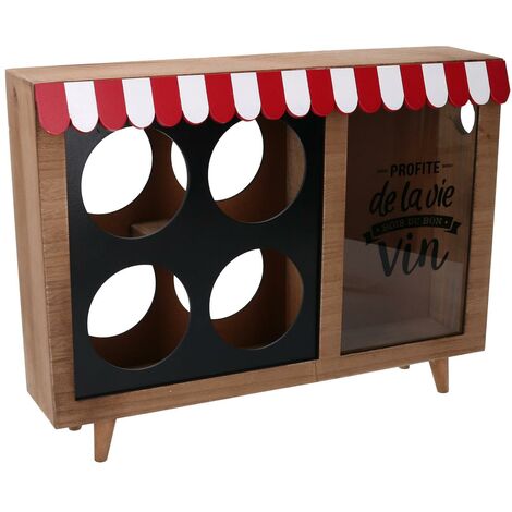 Botellero de madera de 4 plazas con porta corcho bistró rectangular cm38x25h8