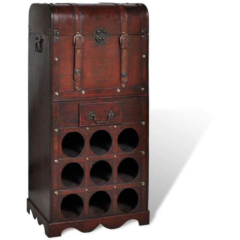 

Botellero de madera para 9 botellas baul con cajon