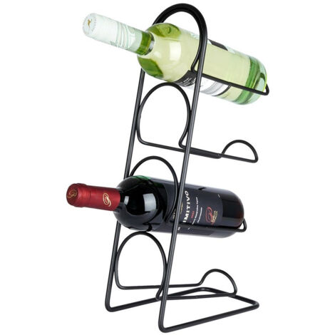Botellero de metal negro para 4 botellas, 21 x 43 cm