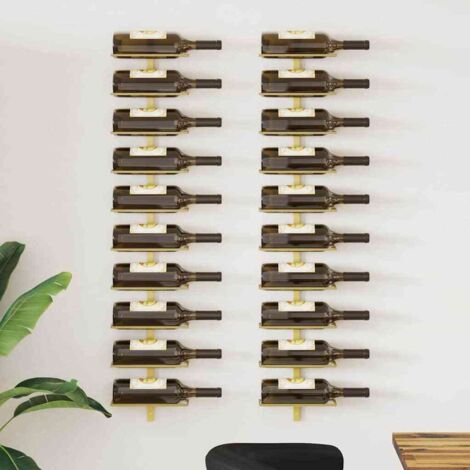 Botellero de pared para 10 botellas 2 unidades metal dorado