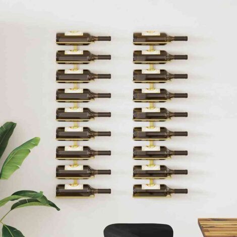 Botellero de pared para 9 botellas 2 unidades hierro dorado