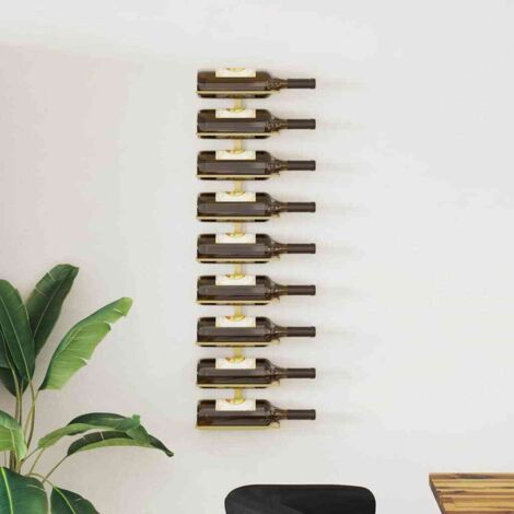 Botellero de pared para 9 botellas hierro dorado