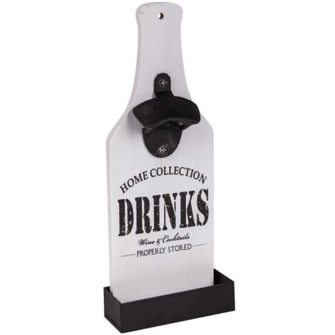 Botellero destapador de madera con lacado blanco 30x12x4,5