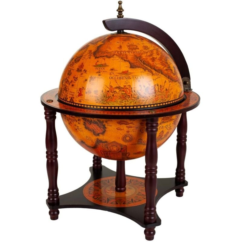 Wanderlust Deco - Botellero globo terráqueo marrón 42x42x57