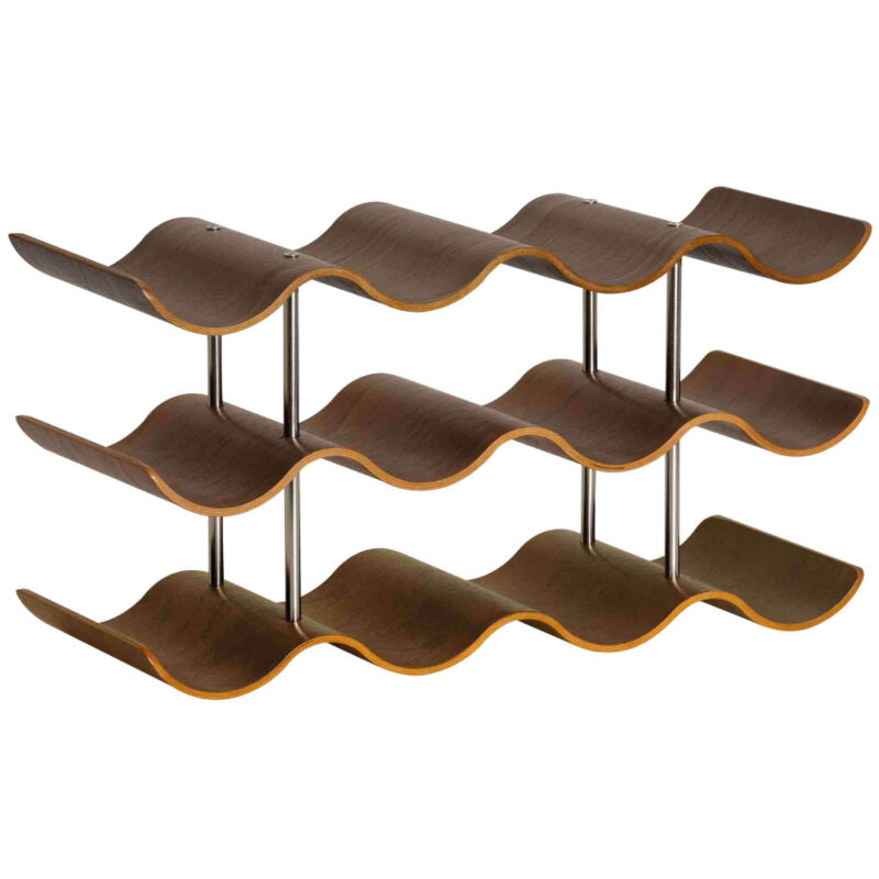 Botellero madera, nogal y metal, 12 botellas