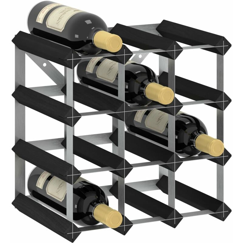 

Botellero para 12 botellas madera maciza de pino negro - Negro