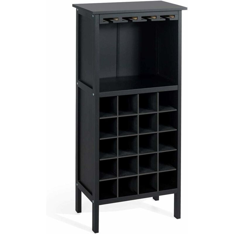 

Botellero Vino con Soporte para 20 Botellas Madera Vino Estante Armario con Copa de Vino Colgante (Negro)