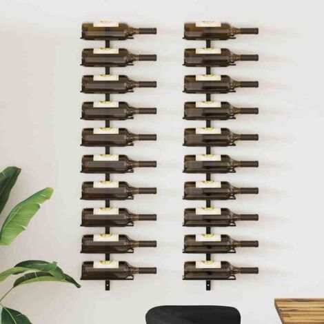Botelleros de pared para 20 botellas 2 unidades metal negro