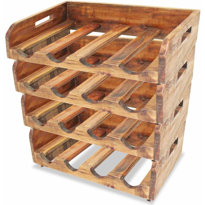 

Botelleros de vino 4 uds. 16 botellas madera maciza reciclada
