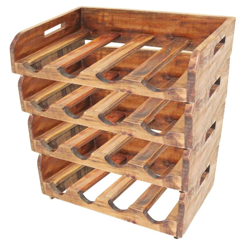 

Botelleros de vino 4 uds. 16 botellas madera maciza reciclada - Marrón