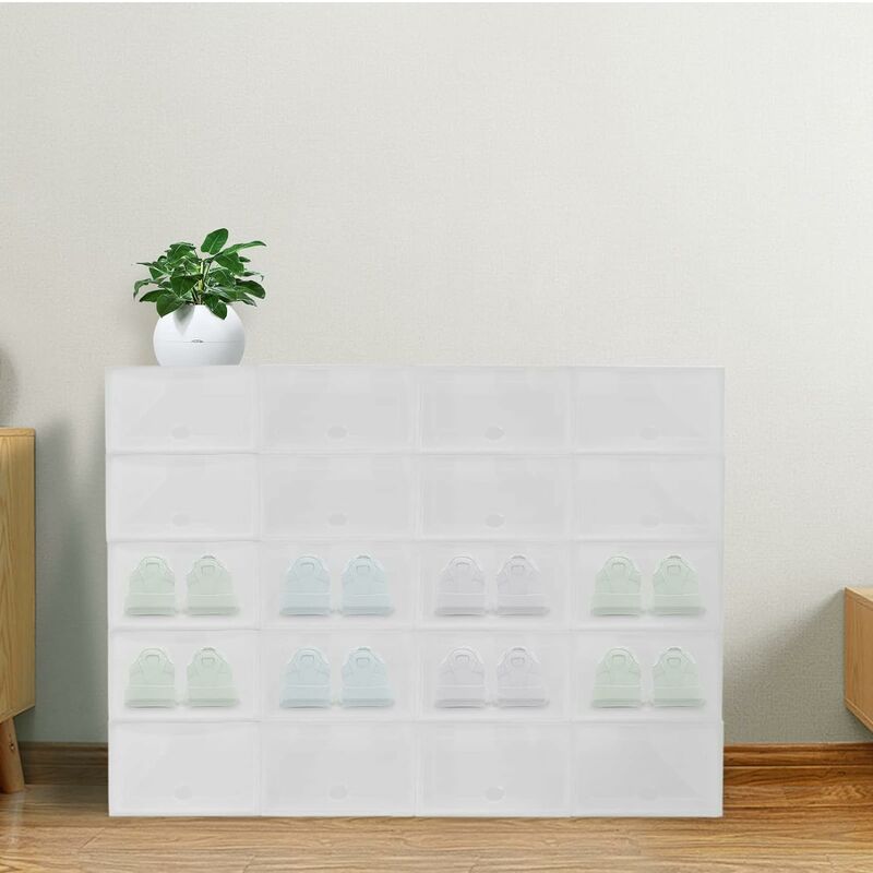 Gojoy - Boîtes à Chaussures Rangement de Chaussures Pliable Lot de 20 Organisateur Set de Boîtes en Plastique Tiroir Empilable Blanc 32,6 24 14 cm