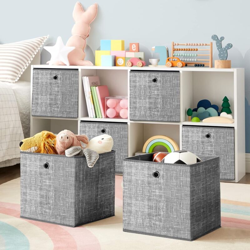 Boîtes de rangement pliables, lot de 6, Cubes, Bacs, Paniers, Coffres, en tissu non-tissé, 30 x 30 x 30 cm, pour jouets, vêtements, Gris Chiné