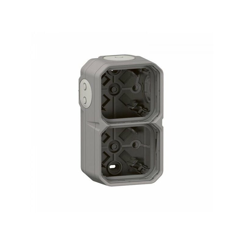 Boîtier saillie étanche plexo 2 postes horizontaux et verticaux sans cloison avec 4 embouts à membrane - gris Legrand LEG069672L