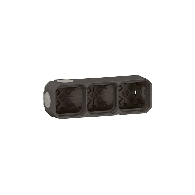 Boîtier saillie étanche Plexo 3 postes horizontaux et verticaux sans cloison avec 5 embouts à membrane - anthracite