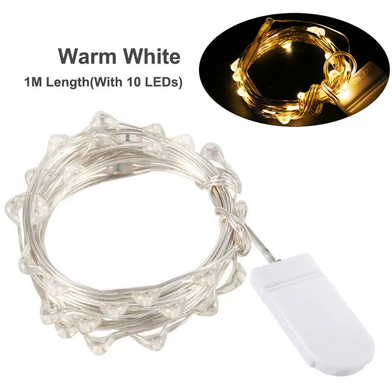 

boton de alambre de cobre de la secuencia del LED Decoracion de la guirnalda (suministrada sin baterias),Blanco calido, 1 M de longitud